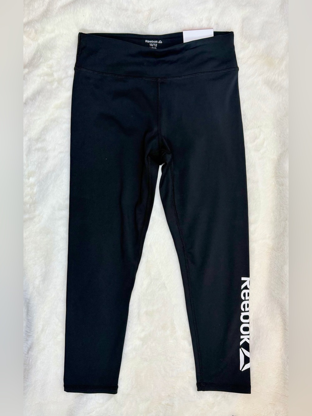 Reebok Capri Leggings Women’s Small - Girls 10/12 Black Fitted Stretch Logo NWT